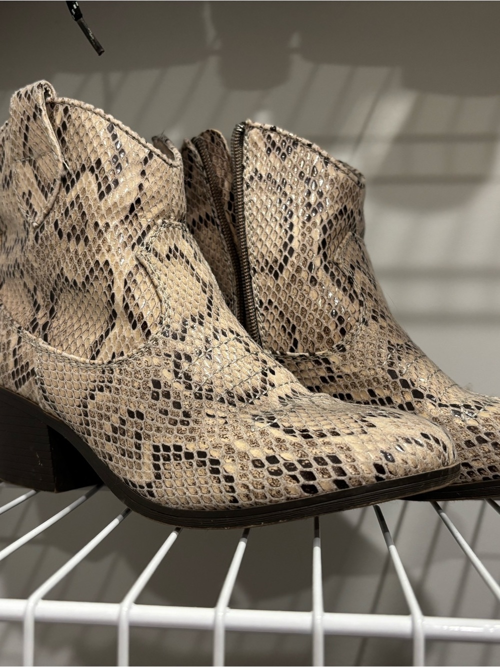 Faux Snakeskin Ankle Booties in Beige